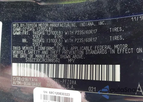 2019 Toyota Sienna L 7 Passenger z USA, uszkodzony, nr VIN 5TDZZ3DC7KS988560